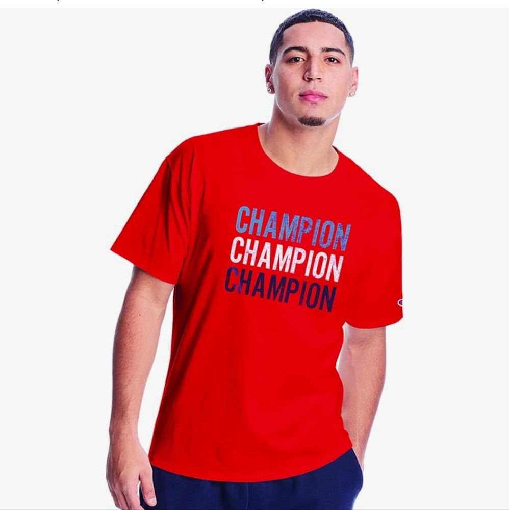 Men's Champion Red White And Blue Logo Short Sleeve T-shirt Size 2XL XXL